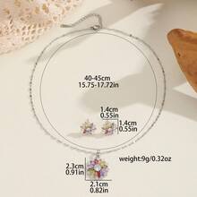 3入組時尚彩色花形珠寶套裝,含氧化鋯石項鍊和耳環