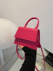 Mini Fashionable Solid-Colored Pu Handbag - Hot Pink - View 1