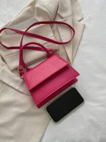 Mini Fashionable Solid-Colored Pu Handbag - Hot Pink - View 3