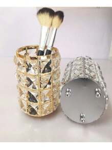 1 件歐式水晶珠方形筆架化妝刷收納容器,美甲店辦公桌裝飾 - 金色 - 查看 1