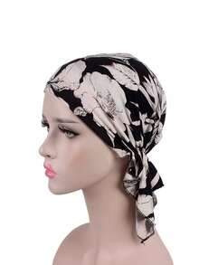 1pc Unisex Y2K Style Elastic Printed Beanie Hat, Versatile Outdoor Casual Winter Cap Suitable For Daily Commute - Black - View 6