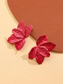 1對時尚噴漆花瓣形耳飾 - 紅色 - 查看 5