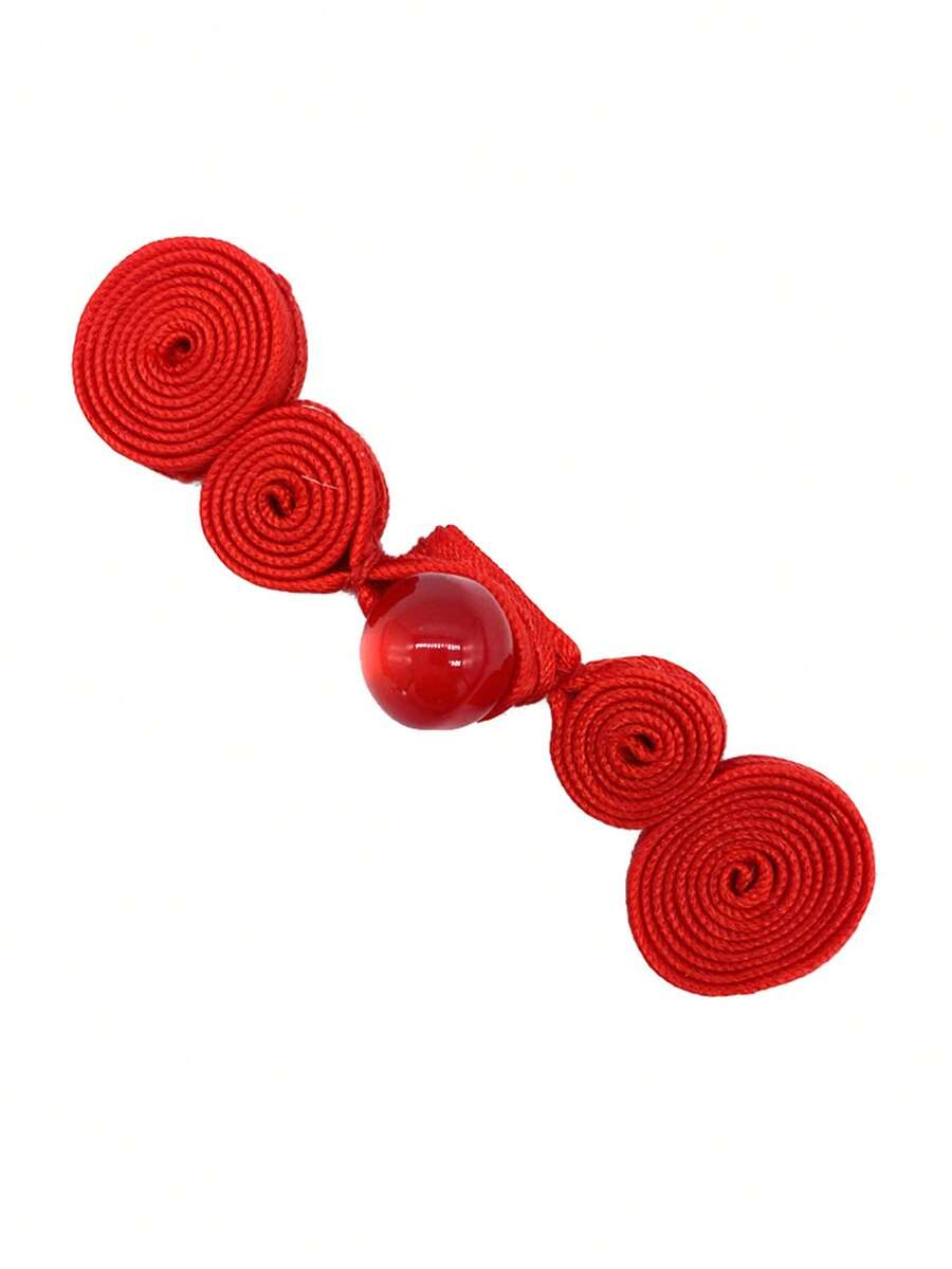 5 件裝手工編織旗袍扣,傳統服裝配飾,包括服飾玉珠、葫蘆和雙環布扣 - 紅色 - 查看 1