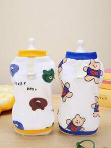 1身卡通圖案絨毛寵物毛衣,帶牽繩掛鉤和圈扣設計,適合小型和中型寵物（如泰迪狗和貓） - 黃色 - 查看 6