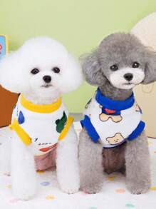 1身卡通圖案絨毛寵物毛衣,帶牽繩掛鉤和圈扣設計,適合小型和中型寵物（如泰迪狗和貓） - 黃色 - 查看 3