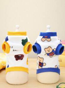 1身卡通圖案絨毛寵物毛衣,帶牽繩掛鉤和圈扣設計,適合小型和中型寵物（如泰迪狗和貓） - 黃色 - 查看 5