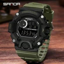 1pc Multifunctional Electronic Watch For Men And Women Students; Fashionable Full-Automatic Digital Watch With Night Light Function, Waterproof, Suitable For Sports And Leisure, Self-Worn - Army Green - View 1