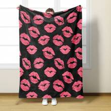 1pc Lip Print Blanket, Perfect Festival Gift For Boyfriend/Girlfriend, Suitable For Living Room, Bedroom, Children's Room, Outdoor Rooms, Soft And Comfortable Throw Blanket, Travel Sofa Bed, Office Home Decor, Birthday Gift Blanket, For Boys, Girls, Adults, All Seasons - Multicolor - View 1