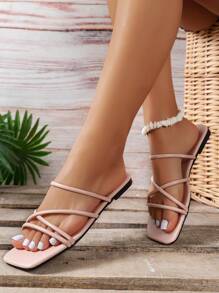 Women's New Slip-On Minimalist Fashion Versatile Flat Sandals - Pink - View 4