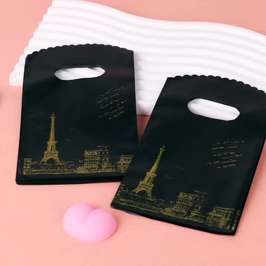 45pcs/Set Mini Plastic Gift Bags With Eiffel Tower & Handle, Black, For Party, Jewelry Store And Gift Packaging, Back To School Valentine Day