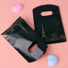 45pcs/Set Mini Plastic Gift Bags With Eiffel Tower & Handle, Black, For Party, Jewelry Store And Gift Packaging, Back To School Valentine Day