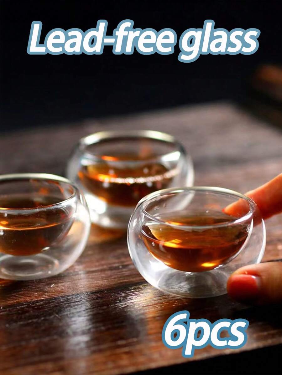 6pcs Nordic Style Double Layer Insulated Glass Tea Cup, Small Capacity Teacup, Home Decor