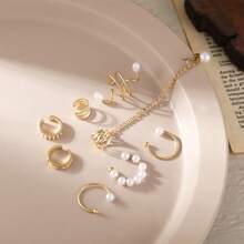 8pcs/Set Unisex Faux Pearl Clip On Earrings, Fake Cartilage Earrings For Men And Women, Non-Pierced Jewelry - Yellow Gold - View 4