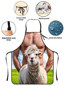 1 件，涤纶围裙，创意羊驼腹部围裙，时尚家务厨房家居工作服，厨房用品搞笑性感派对用品，情侣户外烧烤围裙 - 羊駝男 - 查看 1