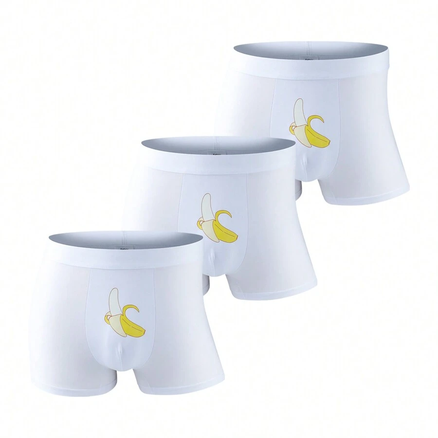 3pcs Men'S Polyester Quick-Drying No-Fly Boxer Briefs, Fun Valentine'S Day Gift - White - View 1