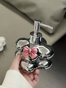 1 件创意按压式陶瓷浴室罐，奢华云朵带蝴蝶结装饰泵瓶，适用于浴室、乳液瓶、洗手液分配器 - 銀色 - 查看 1
