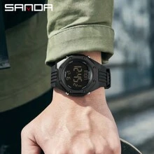 Sanda 1pc Unisex Multifunctional Fashionable Simple Automatic Digital Watch With Night Light Display, Waterproof, Suitable For Sports And Leisure, Model 6093 - Black - View 6