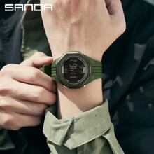 Sanda 1pc Unisex Multifunctional Fashionable Simple Automatic Digital Watch With Night Light Display, Waterproof, Suitable For Sports And Leisure, Model 6093 - Black - View 5