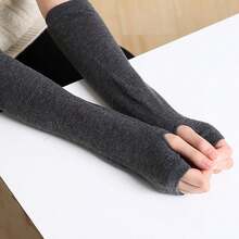 1pc Cute Knit Fingerless Wrist Warmer, Fashionable Arm Sleeve For Keeping Warm In Winter, Solid Color - Dark Grey - View 3