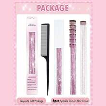 20英寸夾式髮絲,6條每包,多色合成髮纖維,適用於派對,聖誕節,新年,萬聖節,cosplay - 粉色 - 查看 4