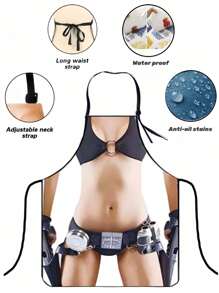 1件3d數字印花廚房圍裙,創意聚酯纖維防水防污戶外燒烤圍裙,適用於性感情侶遊戲、派對有趣裝扮道具,肌肉男士和性感女士設計（55*73cm/21.7*28.7英寸） - Women-Shooter - 查看 4