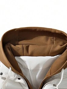 男士連帽裝飾長袖拼接雙穿外套 - 米色 - 查看 3