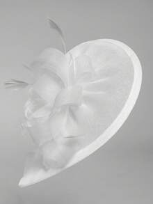 迷人的女士帽子茶會發帶肯塔基德比婚禮雞尾酒網紗羽毛髮夾 - 白色 - 查看 4