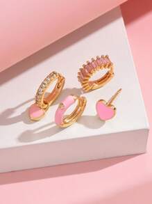 4入組精美粉色星月造型耳釘,適合女士約會、派對、日常穿搭和上下班穿戴