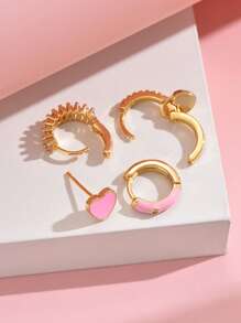 4入組精美粉色星月造型耳釘,適合女士約會、派對、日常穿搭和上下班穿戴