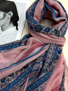 簡約印花絲巾 新款女士絲巾 春夏防曬沙灘巾 時尚百搭披肩頭巾 - 粉色 - 查看 8