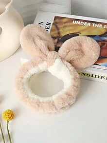 1pc Rabbit Ear Design Multifunctional Hairband For Face Washing, Wearing Mask, Doing Makeup, Protecting Hair And Decoration - Mocha Brown - View 3