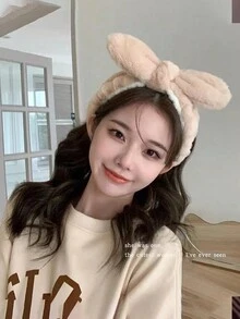 1pc Rabbit Ear Design Multifunctional Hairband For Face Washing, Wearing Mask, Doing Makeup, Protecting Hair And Decoration - Mocha Brown - View 2