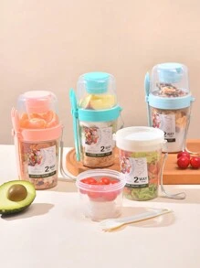 1個沙拉杯,便當盒,攜帶式食品分配器,收納杯,水果沙拉收納盒,叉子,匙子,適用於戶外野餐,露營和運動 - 白色 - 查看 5