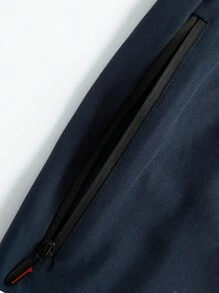 Montvoo Fitness Men Solid Color Zipper Pocket Sports Shorts - Navy Blue - View 4