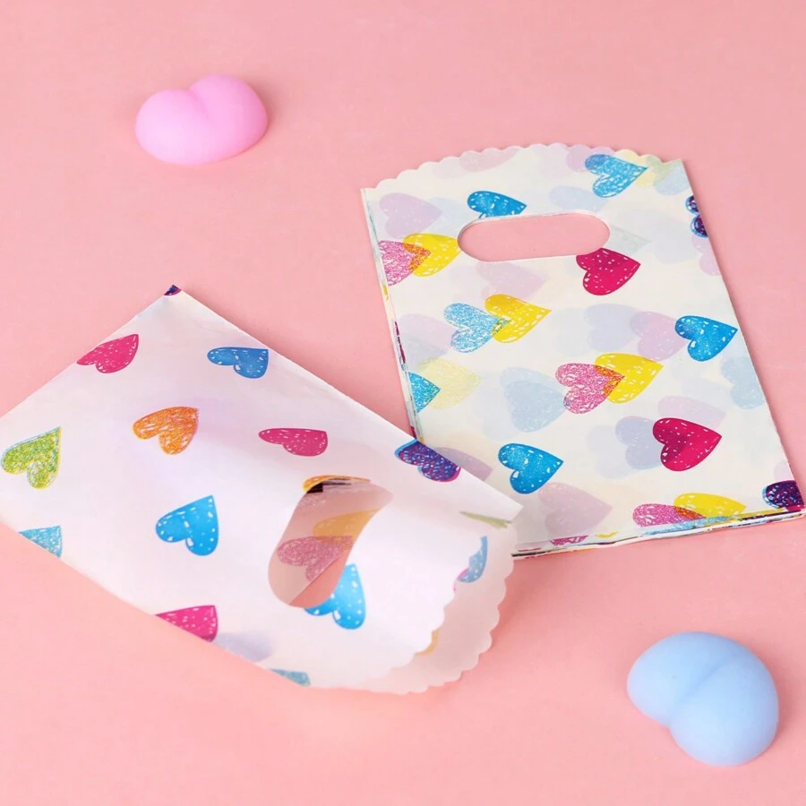 45pcs/Set Mini Plastic Gift Bag With Heart Shaped Handle, Party Favor Packaging Back To School Valentine Day