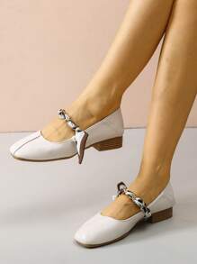 2024 Spring New British Style Shoes Chunky Heel Loafers For Women - Beige - View 1