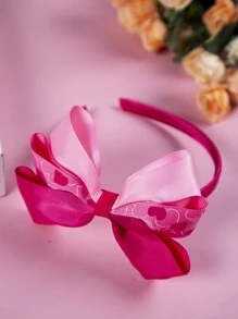 1入超可愛印花心&蝴蝶結線圈髮箍,適用於日常、假期、派對、送給朋友的禮物 - 彩色 - 查看 4