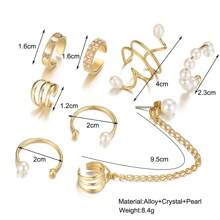 8pcs/Set Unisex Faux Pearl Clip On Earrings, Fake Cartilage Earrings For Men And Women, Non-Pierced Jewelry - Yellow Gold - View 3