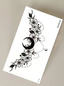 Tatuaje Adhesivo Temporal Grande Para Pecho, Abdomen Y Espalda, Con Diseño De Flor, Media Luna Y Borla, 1 Ud. - Negro - Ver 5