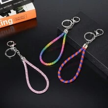 1pc Women's Colourful Rhinestone Keychain With Keyring And String - Multicolor - View 4