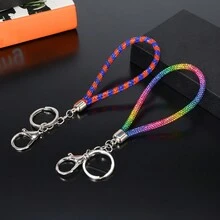 1pc Women's Colourful Rhinestone Keychain With Keyring And String - Multicolor - View 3
