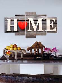 5pcs Letter Graphic Wall Sticker, Modern Heart & Letter Graphic PVC Wall Decal For Home Decoration - Multicolor - View 1
