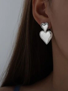 Pretty Fad European And American Style Romantic Heart Pendant With Twisted Chain Made Of Minimalist Design And Gold-Plated Titanium Steel Jewelry Set - Golden Yellow (1 Pair Of Earrings) - View 10