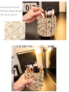 1 件歐式水晶珠方形筆架化妝刷收納容器,美甲店辦公桌裝飾 - 金色 - 查看 6