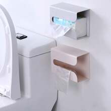 1 件新材質壁掛式紙巾盒,創意簡約塑膠多功能衛生紙架,無痕黏性紙巾盒 - 白色 - 查看 10