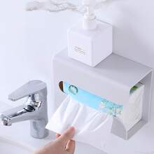 1 件新材質壁掛式紙巾盒,創意簡約塑膠多功能衛生紙架,無痕黏性紙巾盒 - 白色 - 查看 6