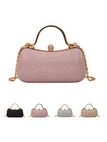 1 件女式粉紅色鏈帶鑽石和閃亮硬殼手拿包肩斜背包適用於口紅、化妝品 - 非常適合舞會、婚禮、宴會、晚會、夜店 - 粉色 - 查看 1