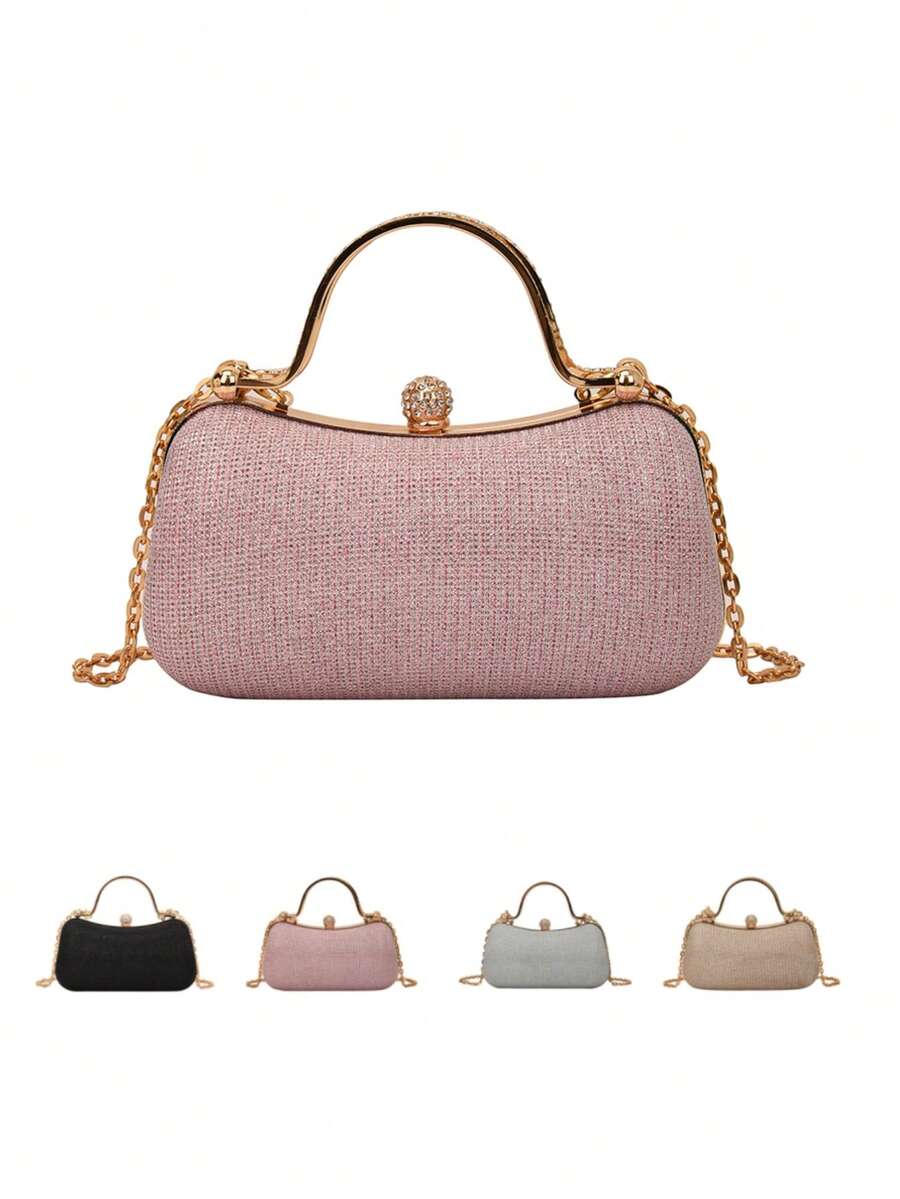 1 件女式粉紅色鏈帶鑽石和閃亮硬殼手拿包肩斜背包適用於口紅、化妝品 - 非常適合舞會、婚禮、宴會、晚會、夜店 - 粉色 - 查看 1
