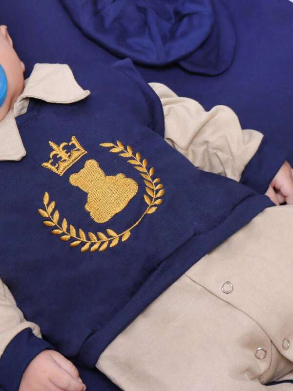 Saída Maternidade Menino Azul Vermelha 04 Peças Elegance Colete Roupas de Bebê