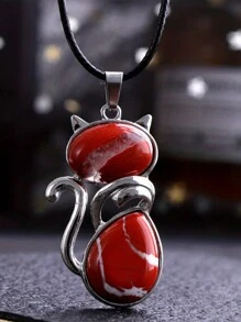 1 件招財貓形狀晶或玫瑰石英天然水晶治療石吊墜項鍊,非常適合作為節日禮物送給朋友 - 項鍊 - 查看 9